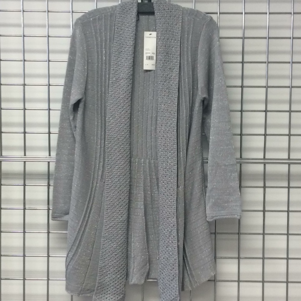 Holiday open mix stitch cardi w/silver metallic